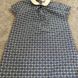 Gucci Stylish Blue Patterned Dress, worn once. Dress 130 cm. Hat size medium